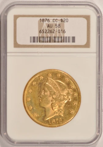 1876-CC $20 Gold Double Eagle Coin NGC AU58 Carson City Pre-1933 Gold Cover