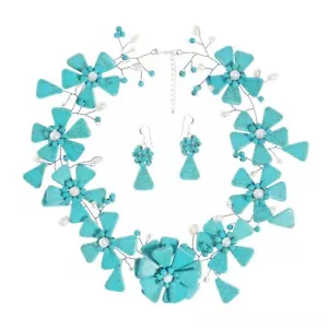 Floral Link Modern Turquoise Statement Jewelry Set - Picture 1 of 5