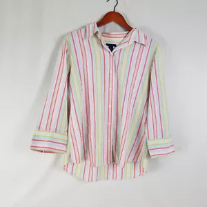 Westbound Shirt Womens 14 Multicolor Top Striped Long Sleeve Collared Button Up - Picture 1 of 9