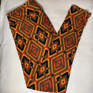 New Womans LuLaRoe Olive Orange Yellow Black Diamond Geo Pattern Leggings TC - Picture 1 of 4