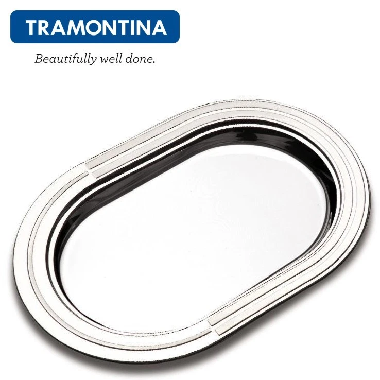 TRAMONTINA ® Oval Tablett Serviertablett 35x24cm Edelstahl 18/10 Ciclo 61510350 - Bild 1 von 4
