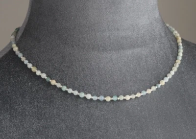 АКВАМАРИН 4 ММ КРУГЛЫЙ ОЖЕРЕЛЬЕ ~ СЕРЕБРО 19» - Изображение 1 из 2
