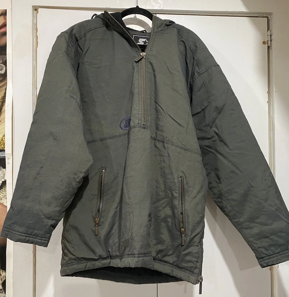 Chaqueta Anorak Con Capucha De Lona Starter Terrain Verde Para Hombre Mediana 1/2 Cremallera Frontal De Colección Foto 1 de 4