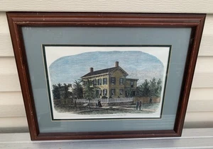 1865 Antique President Lincoln House Springfield Illinois Engraving Print Framed - Picture 1 of 9
