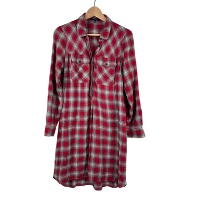 Madewell 红色格子法兰绒衬衫礼服纽扣口袋 XS 假日印度制造 — 第 1/4 张图片