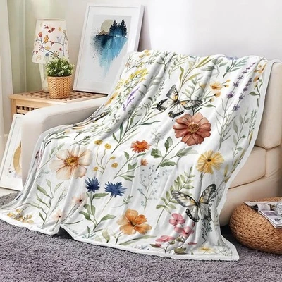 Wildflower Butterfly Blanket, Boho Floral Wildflowers Throw Blanket for Women... - Image 1 of 4