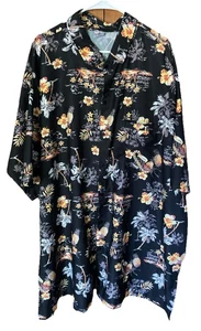 4XL LA LEELA Herren Vintage Schwarz Blumen Terivoile Hawaiihemd SCHÖN - Bild 1 von 5