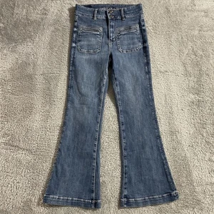 American Eagle Jeans Womens Size 4 Short Super Hi Rise Flare Stretch Blue Denim - Picture 1 of 9