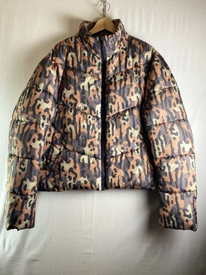 ASOS Unisex Camo Puffer Jacket Size L Brown Green Animal Print Quilted Winter Co - Image 1 of 4