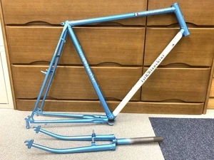 BICI BIANCHINI Chromoly Randonneur Bike Frame Set 575mm Blue/Whit F/S From Japan - Picture 1 of 9