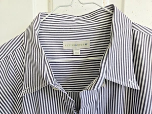 Cutter & Buck 3XLB 100% Cotton Button Up Shirt Black White Stripe - Picture 1 of 16