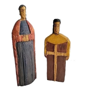 Lotto 2 statuine religiose vintage intagliate a mano statua blocco legno arte popolare Santo - Foto 1 di 13