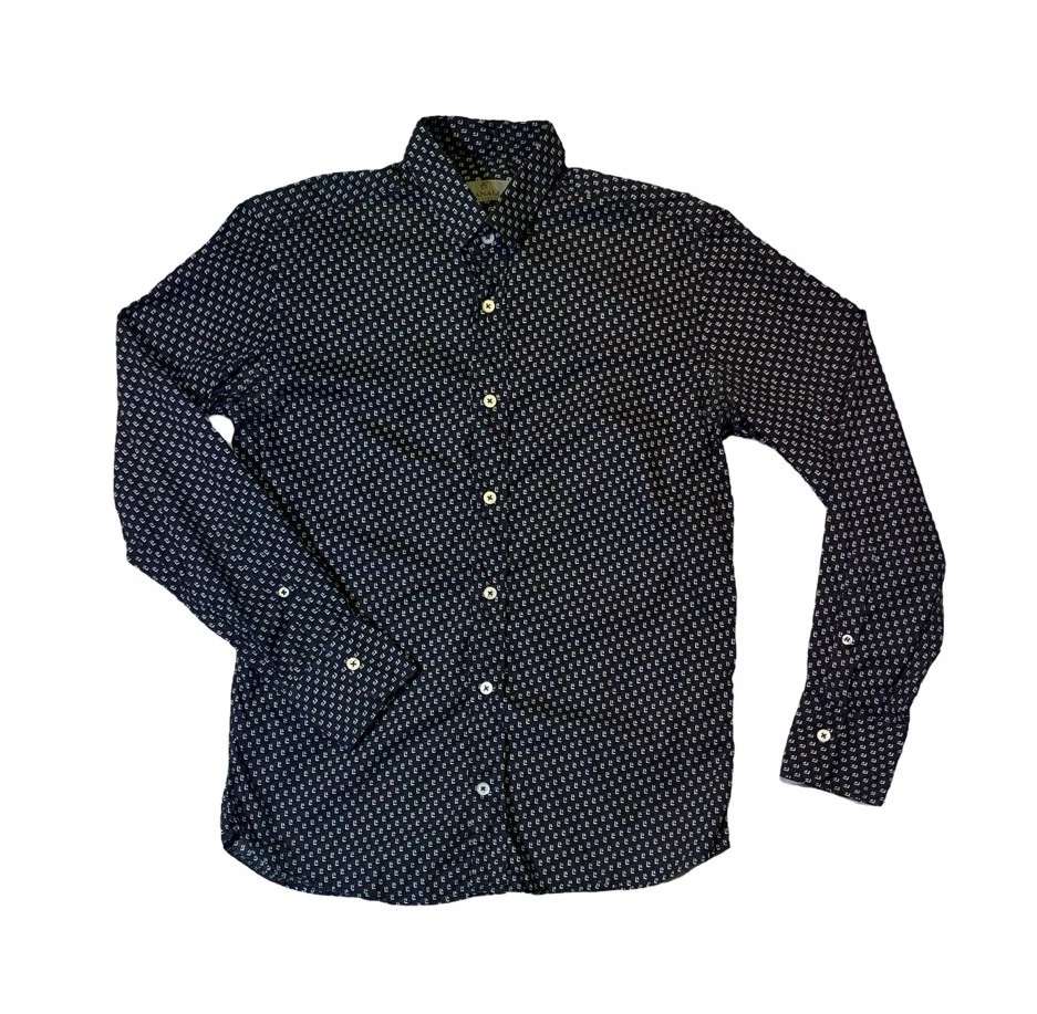 Canali Hombre S Pequeña Azul Patrón Geométrico Slim Fit Abotonada Camisa Informal Usada en Excelente Condición Foto 1 de 4