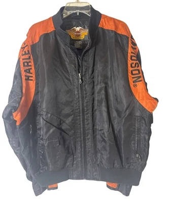 Extra Large Harley-Davidson Mens Black & Orange Nylon Jacket - Image 1 of 4