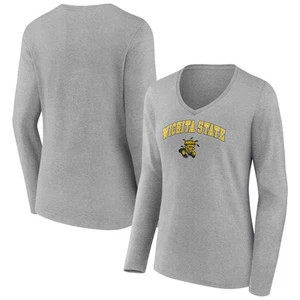 Camiseta para mujer gris jaspeado Wichita State Shockers Campus manga larga cuello en V - Imagen 1 de 3