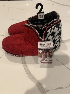 NEU MUK LUKS DAMEN HAUSSCHUHE US-GRÖSSE XLARGE 11-12 rote Lippenstiftfarbe kostenloser Versand - Bild 1 von 16