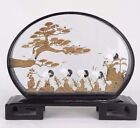 Chińska rzeźba korkowa obraz z żurawiami czarne drewno oprawione szkło 11,5 cala