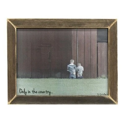 New  "ONLY IN THE COUNTRY" Distressed Wood Framed Print  17.5"w  x 13.5"h - Image 1 of 2