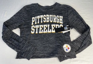 NEW~Pittsburgh Steelers WMNS Crop Top Shirt Size S Black Long Sleeve Raw Hem NFL - Picture 1 of 7