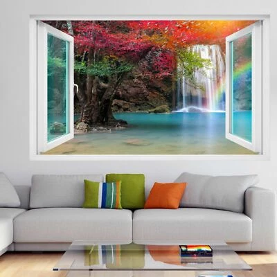 Waterfall Forest Rainbow 3D Wall Art Sticker Mural Decal Poster Nature View GK19 - Image 1 of 2