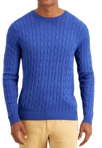New Mens Club Room Crew Neck Cobalt Blue Cable Knit Pullover Sweater M - Picture 1 of 1