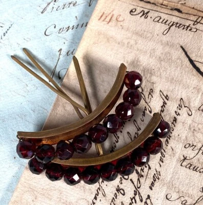 Pair Antique French Napoleon III Facet-Cut Garnet Tiara or Hair Ornamental Combs - image 1 of 4