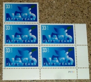 US .33 "NATO Fifty Years" 1999 Block 4+1 Stamps Scott 3354 USPS MNH - Picture 1 of 2