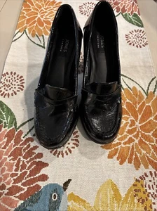 Jones New York Cypress Penny Loafer Heel Block Black Faux Patent Leather 6.5 M - Picture 1 of 1
