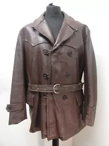 VINTAGE WW2 FRENCH LEATHER BARNSTORMER MOTORCYCLE RESISTANCE JACKET SIZE XXL - Picture 1 of 19