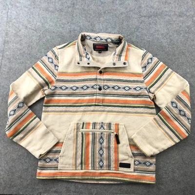 Pullover Rock & Roll Para Hombre Mediano Beige Blanco Naranja Azteca Suroeste Snap Foto 1 de 4