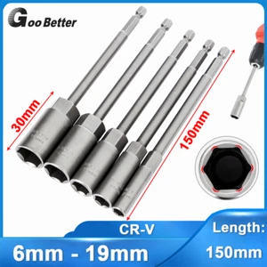 6mm-19mm Extra Deep Hex Nut Driver Bit Socket Impact Drill Bits 1/4" Hex Shank - Picture 1 of 28