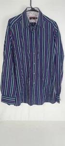 Marks And Spencer Mens Navy Multi Color Striped Button Down Shirt Sz L - Picture 1 of 9