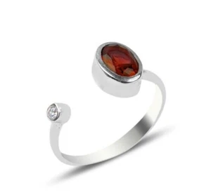 925 Silber Finger-Ring Damen offener verstellbar Ring mit rotem Zirkonia Schmuck - Bild 1 von 1