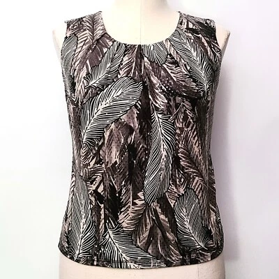 ALFANI Black Tan Tropical Sequin Sleeveless Stretch Knit Top Petite Small PS - Image 1 of 4