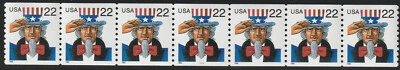 US Scott 3353 22c Uncle Sam PNC strip of 7, plate # 1111, # on # - Image 1 of 2