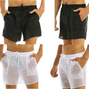 Herren Transparent Badeshorts Hose Mesh Boxer Shorts Lange Unterhose Beachshorts - Picture 1 of 15