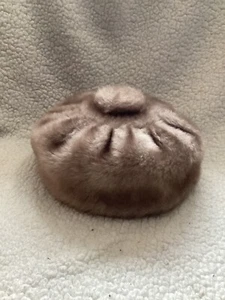 Beret With Pom Pom, Vtg, Faux Mink Taupe, Peck & Peck, New York - Picture 1 of 7