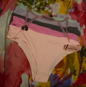 5 NEW JUICY COUTURE JC5530 5PKA MF NO PANTY LINES V-FRONT BIKINI PANTIES XL - Picture 1 of 2