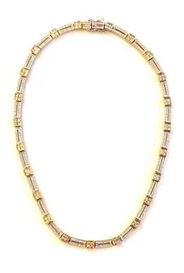 HALSKETTE ZWEIFARBIG-SILBER PLAVE KRISTALL DOPPELGLIED & GOLD QUADRATISCHE STATIONEN - Bild 1 von 4