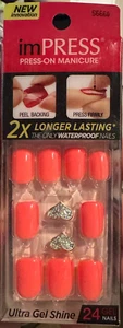 Impress Gel Manicure Press on Nails Short Neon Pink with heart charm - Picture 1 of 1