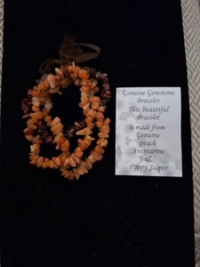 NIB 100% AUTHENTIC GENUINE PEACH AVENTURINE &  POPPY JASPER STRETCH BRACELET - Picture 1 of 4