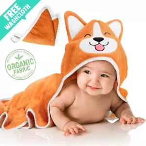 Corgi Dog Baby Hooded Towel | Organic Bamboo | Free Washcloth | All Ages | NEW - Picture 1 of 9