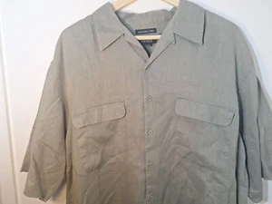 Bruno Shirt Mens XL 100% Linen Washable Short Sleeve Button Up Olive - Picture 1 of 9