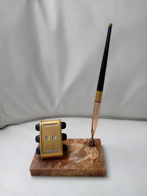 Penna a sfera E Calendario Perpetuo onice ottone Vintage - Immagine 1 di 4