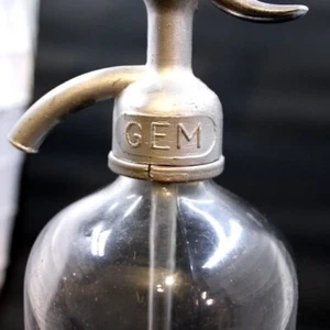 Vintage seltzer bottle, etched clear glass 'Goldberg', Brooklyn, - Picture 1 of 6