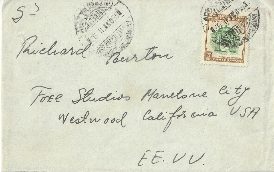 FUNDA URUGUAY 1955 ENVIADA A RICHARD BURTON EN FOX STUDIOS EN WESTWOOD, CA Foto 1 de 2