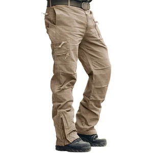 Men's Cotton Cargo Long Pants Outdoor Training Work Casual Hiking Ripstop Pants - Picture 1 of 48