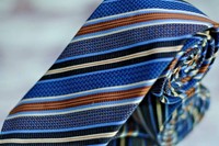 JZ Richards Men's Tie Black Blue Gold Stripe Luxury Woven Silk Necktie
