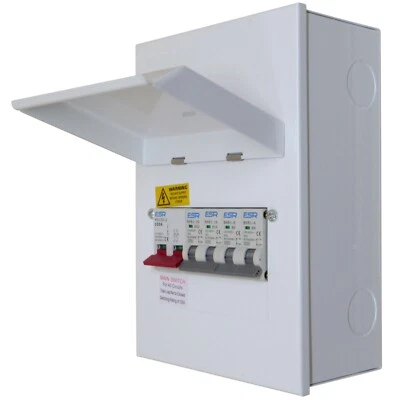 Metal Consumer Unit 4 Way with 100A Isolator and Choice of MCBs For Garage Shed - Image 1 of 3