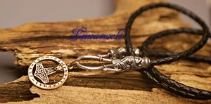 Anhänger Thor`s Hammer im Runenkreis  inkl.aufwendigen Ledercollier - Bild 1 von 3